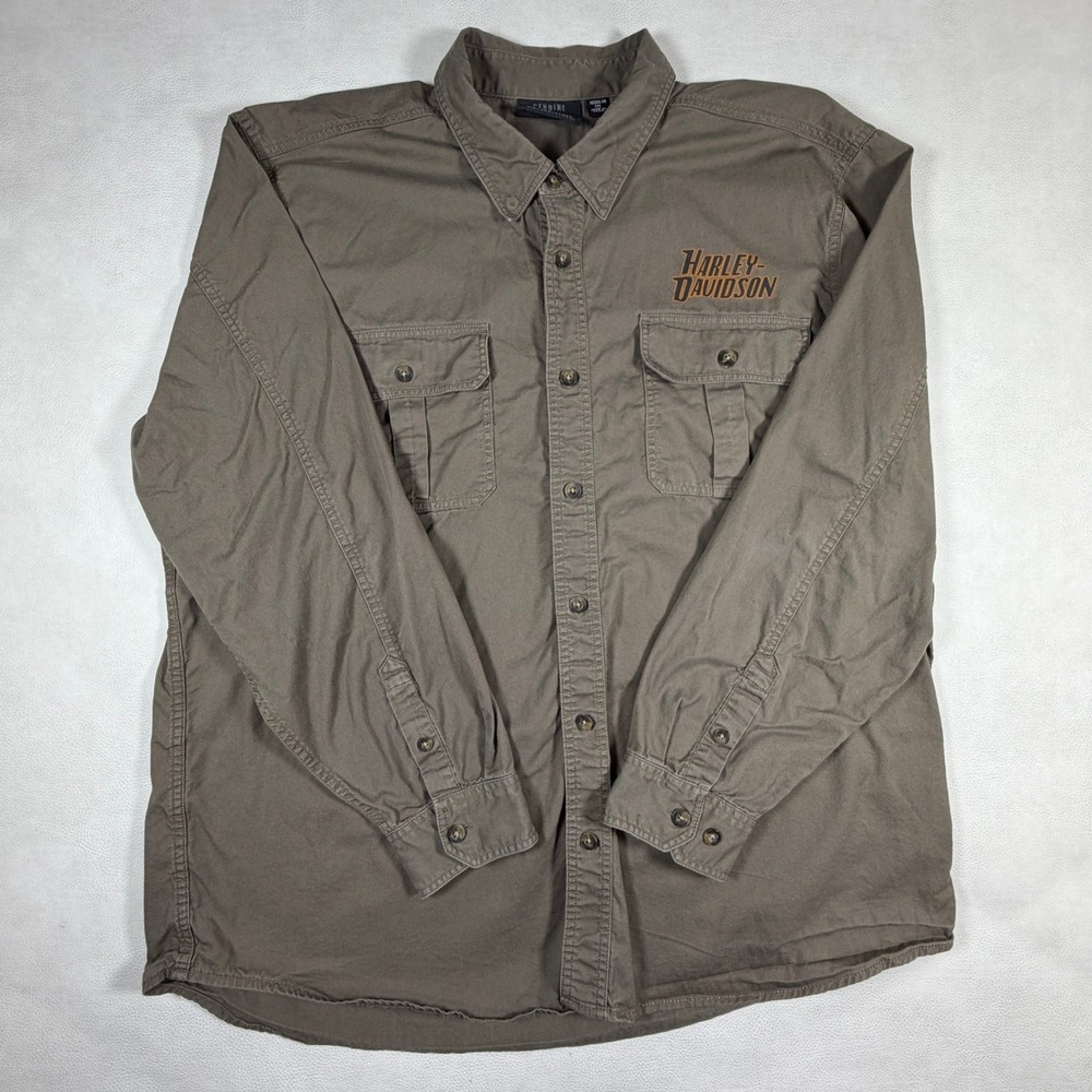 Harley Davidson Mens 2XL Brown Long Sleeve Eagle Graphic Button Down Shirt - Picture 2 of 13